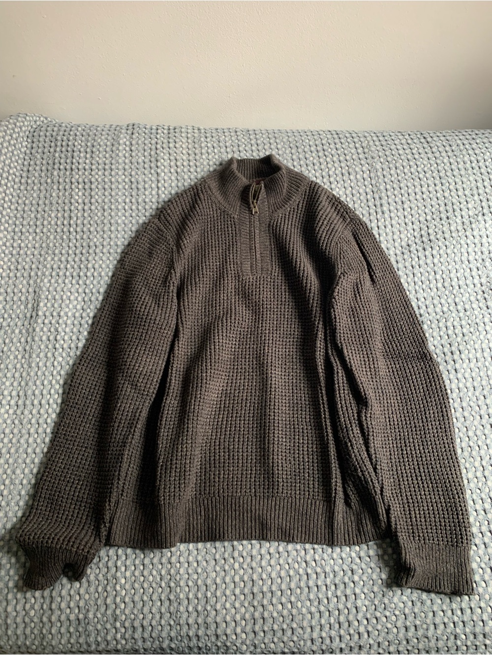 L.L. Bean Men's Zip-Front Waffle Knit Sweater in Dark Brown